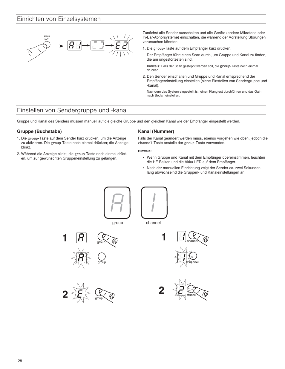 Einrichten von einzelsystemen, Einstellen von sendergruppe und -kanal | Shure BLX4R User Manual | Page 28 / 72