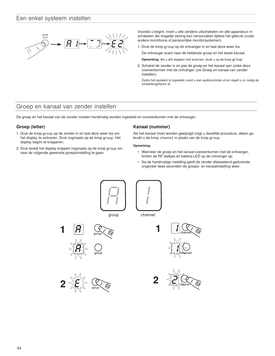 Een enkel systeem instellen, Groep en kanaal van zender instellen | Shure BLX4R User Manual | Page 64 / 72