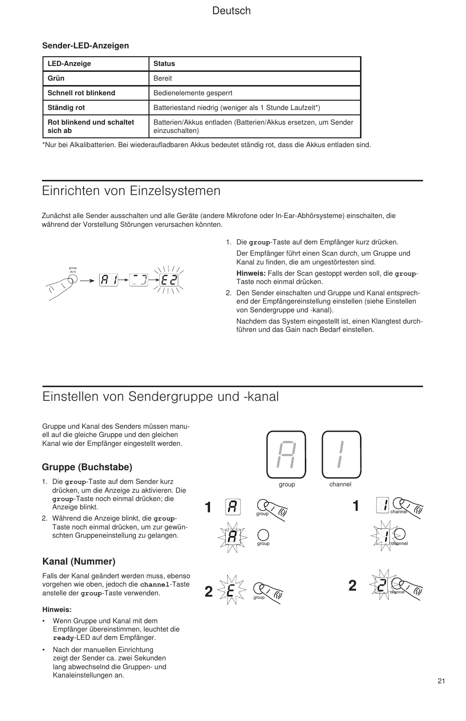 Deutsch, Gruppe (buchstabe), Kanal (nummer) | Shure BLX Wireless System User Manual | Page 29 / 64