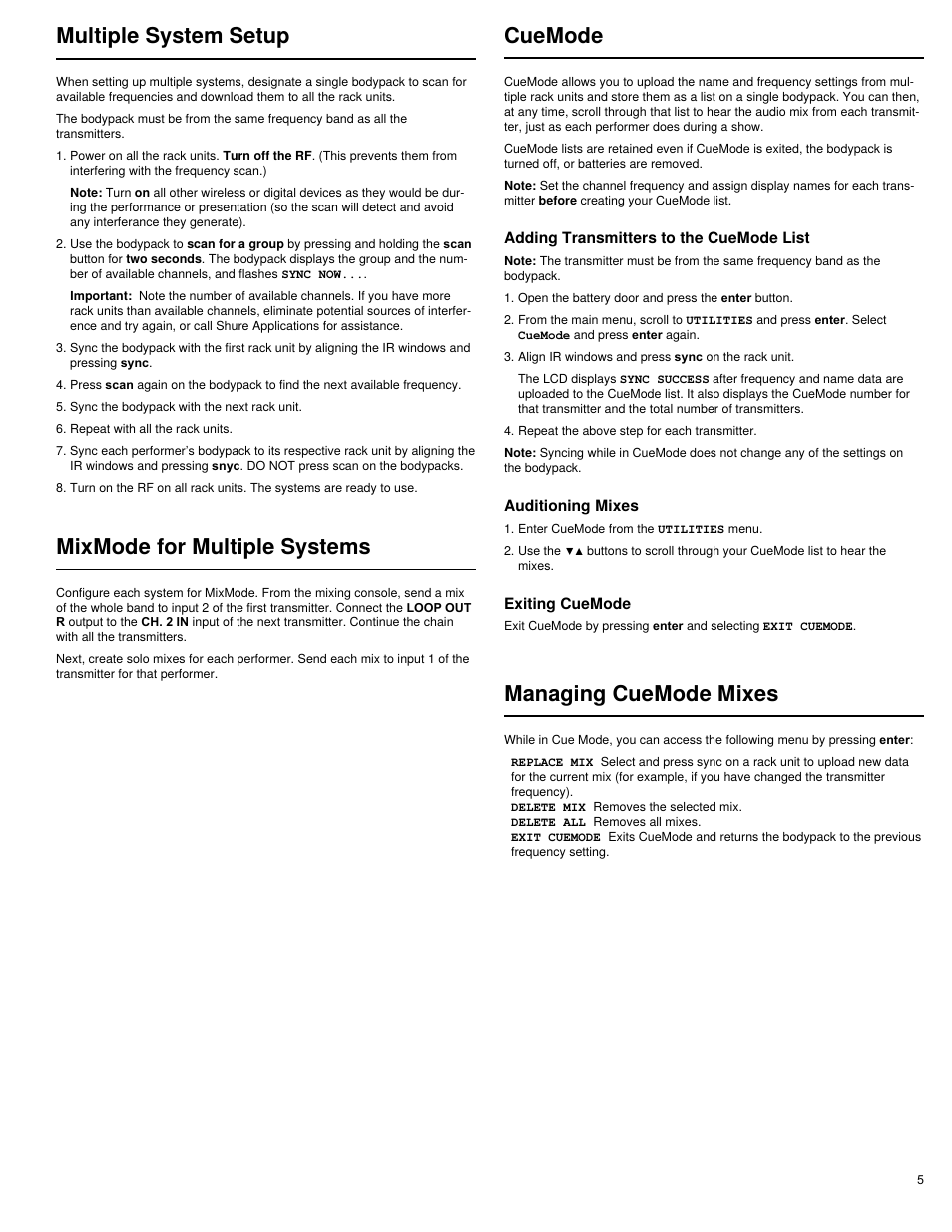 Multiple system setup, Mixmode for multiple systems, Managing cuemode mixes | Cuemode | Shure PSM 900 User Manual | Page 9 / 64