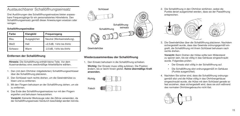 Austauschbarer schallöffnungseinsatz | Shure SE846 User Manual | Page 13 / 32