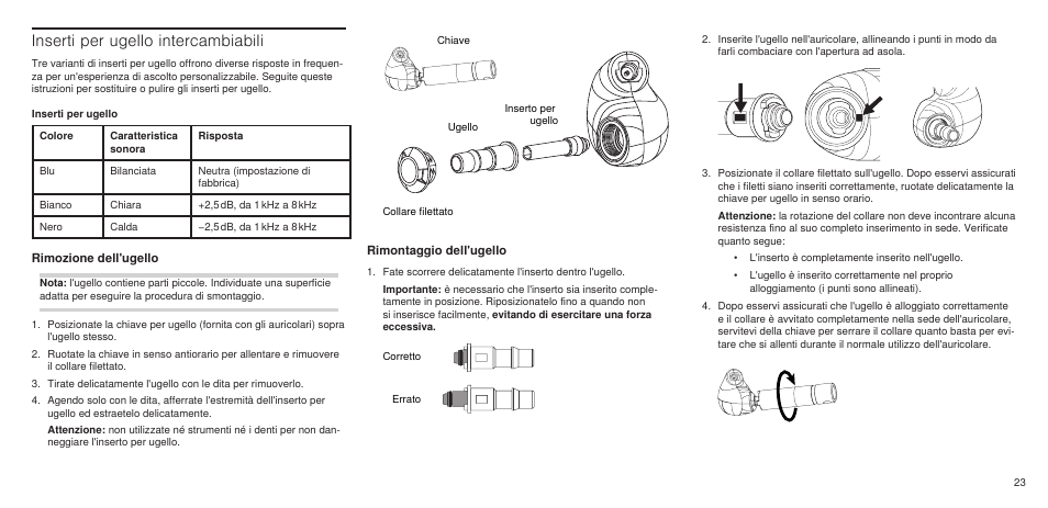 Inserti per ugello intercambiabili | Shure SE846 User Manual | Page 21 / 32