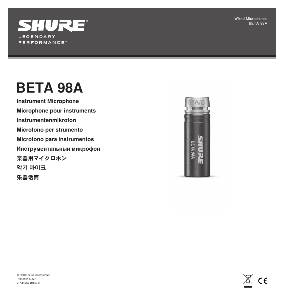 Shure BETA 98A User Manual | 24 pages