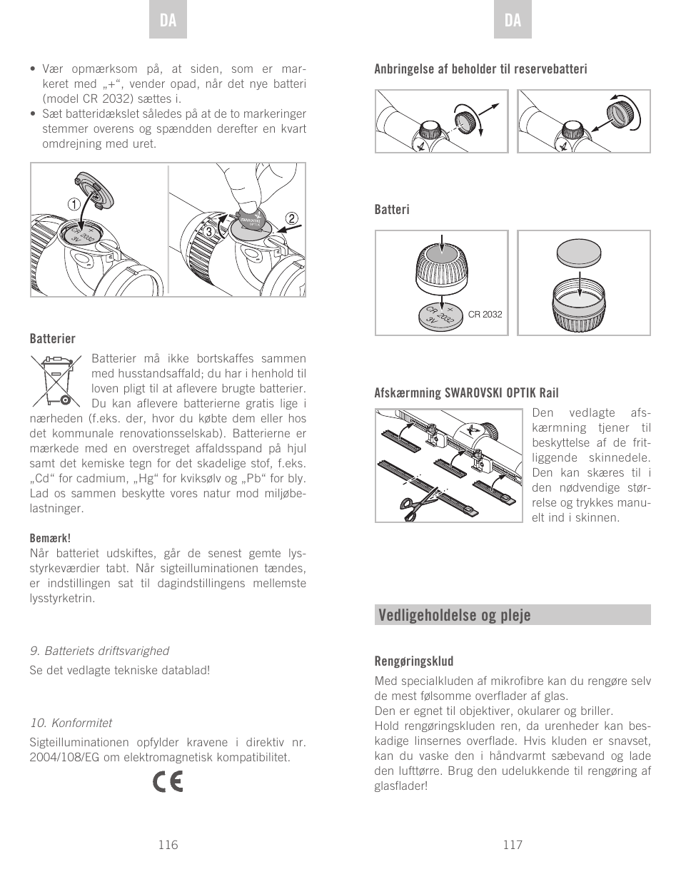 De da da, Vedligeholdelse og pleje | Swarovski Optik Z6(i) 5-30x50 P (BT) User Manual | Page 59 / 71