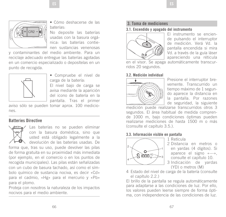 Toma de mediciones, Batteries directive | Swarovski Optik Rangefinder User Manual | Page 34 / 83