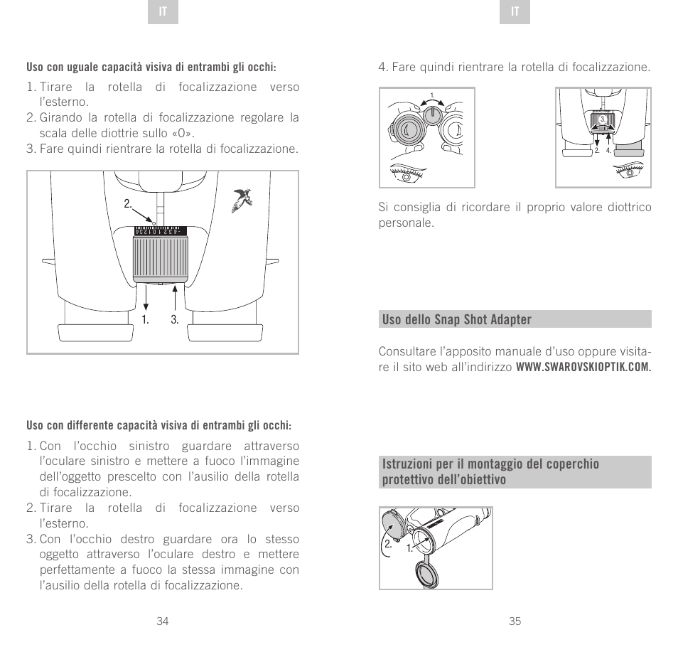Uso dello snap shot adapter | Swarovski Optik EL 50 User Manual | Page 18 / 51