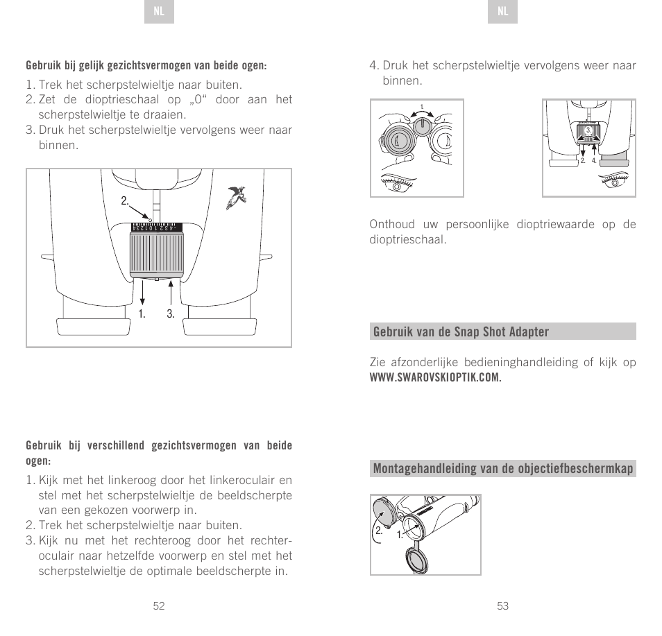 Gebruik van de snap shot adapter, Montagehandleiding van de objectiefbeschermkap, De 2. 1. 3 | Swarovski Optik EL 50 User Manual | Page 27 / 51