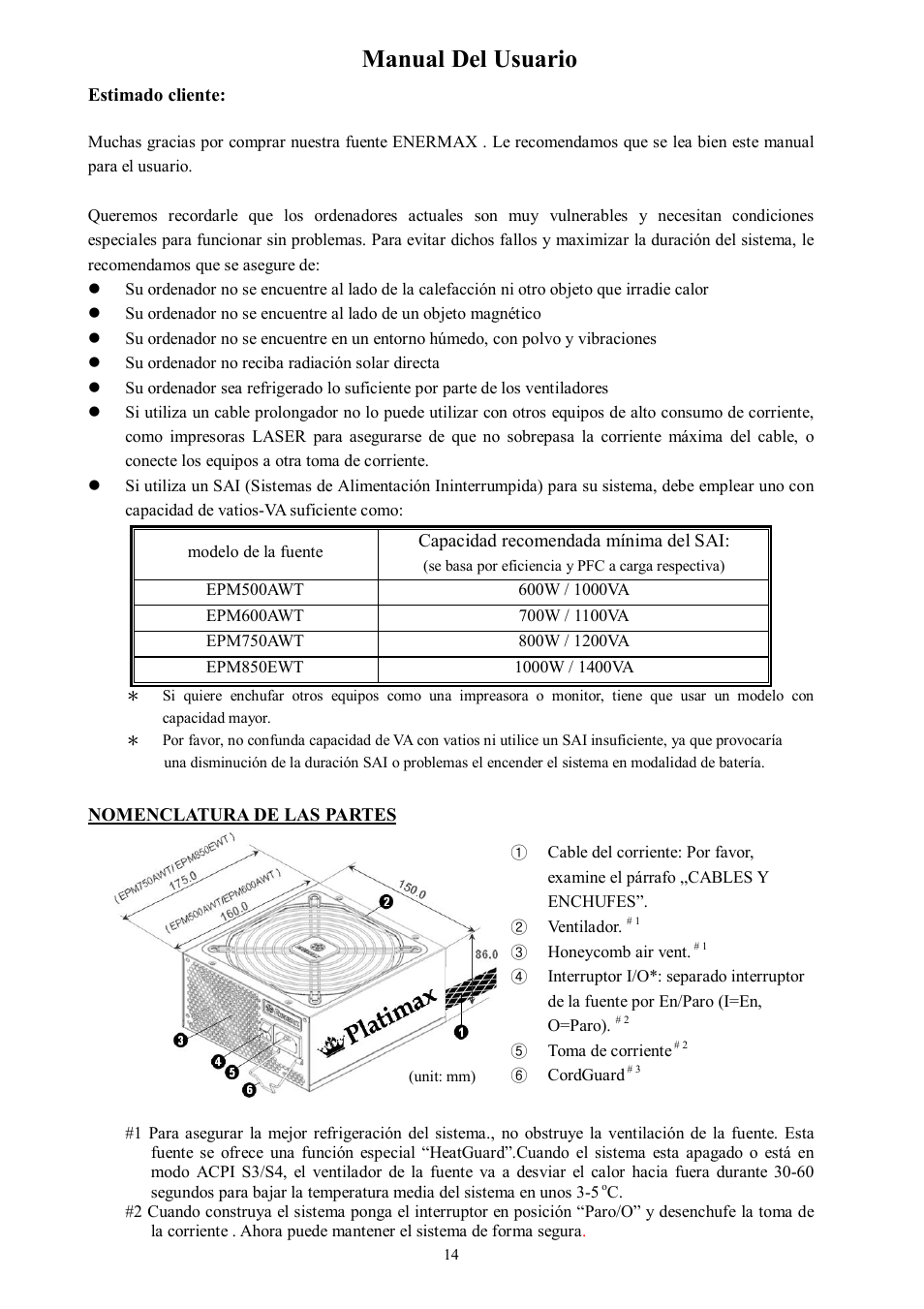 Manual del usuario | Enermax Platimax EPM850EWT User Manual | Page 16 / 40