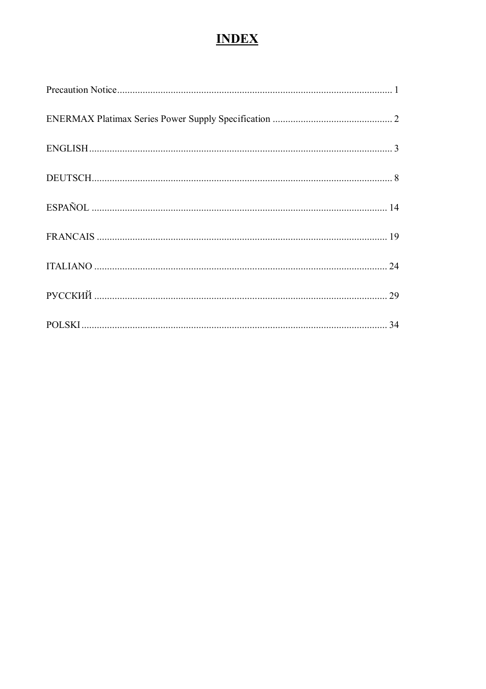 482010300110_platimax中瓦用說明書_歐, Index | Enermax Platimax EPM850EWT User Manual | Page 2 / 40