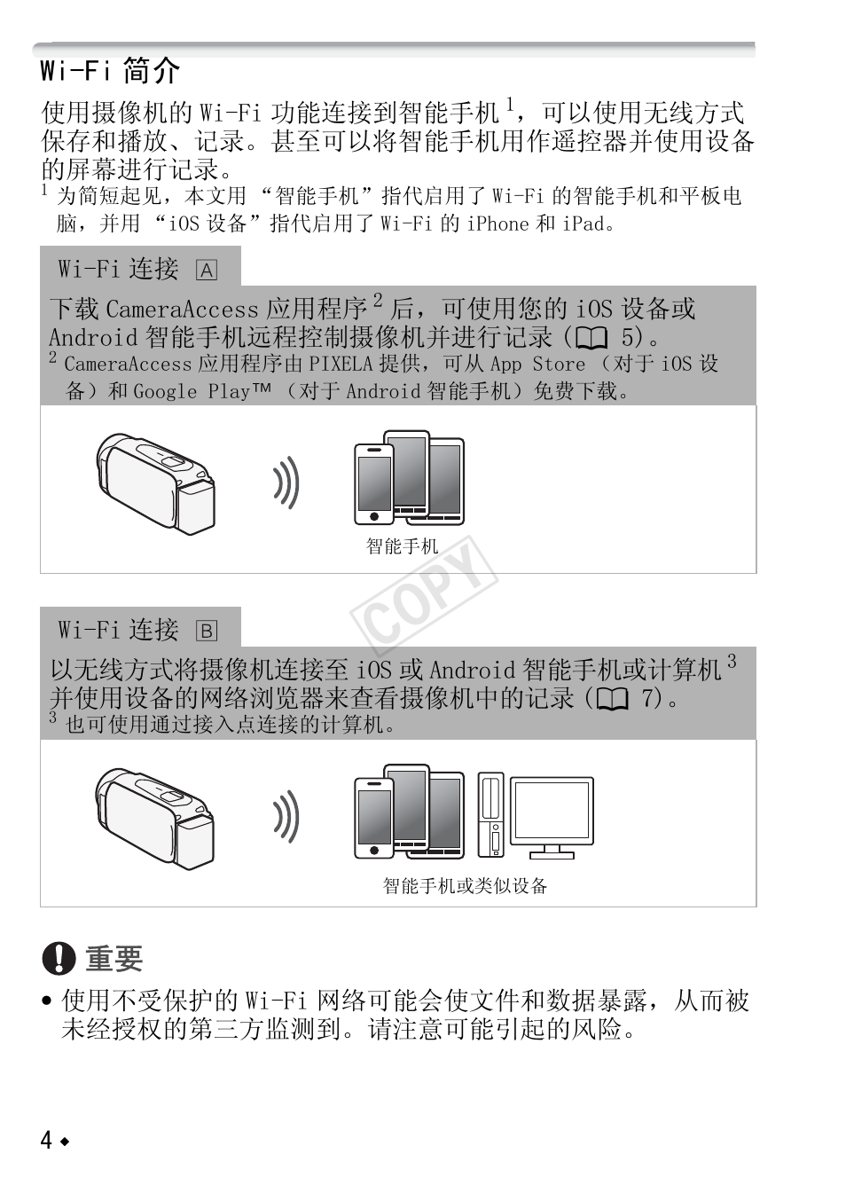 Wi-fi 简介, Cop y | Canon LEGRIA HF R48 User Manual | Page 108 / 116