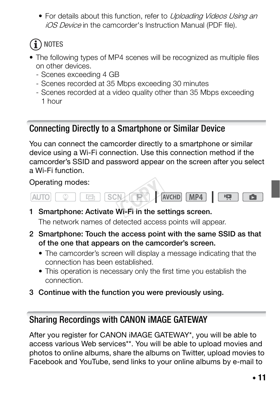 Sharing recordings with canon image gateway, Cop y | Canon LEGRIA HF R48 User Manual | Page 29 / 116