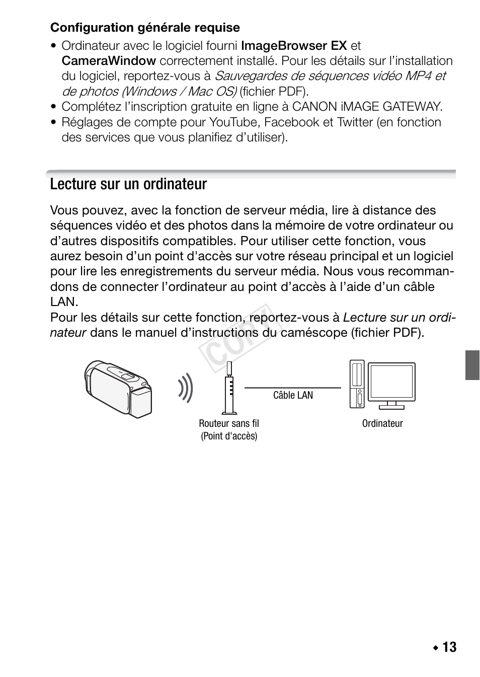 Lecture sur un ordinateur, Cop y | Canon LEGRIA HF R48 User Manual | Page 45 / 116