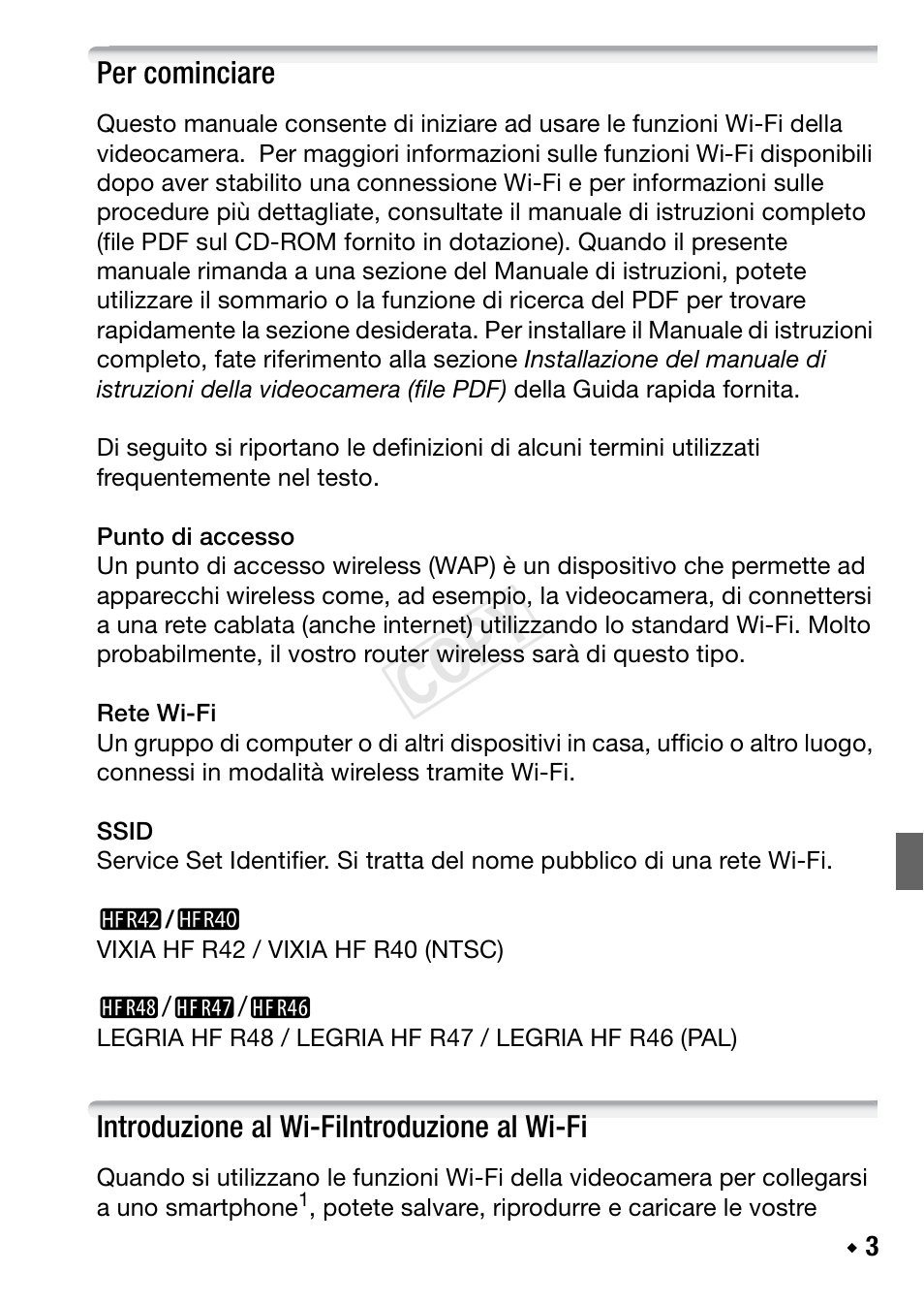 Introduzione al wi-fiintroduzione al wi-fi, Cop y | Canon LEGRIA HF R48 User Manual | Page 63 / 116