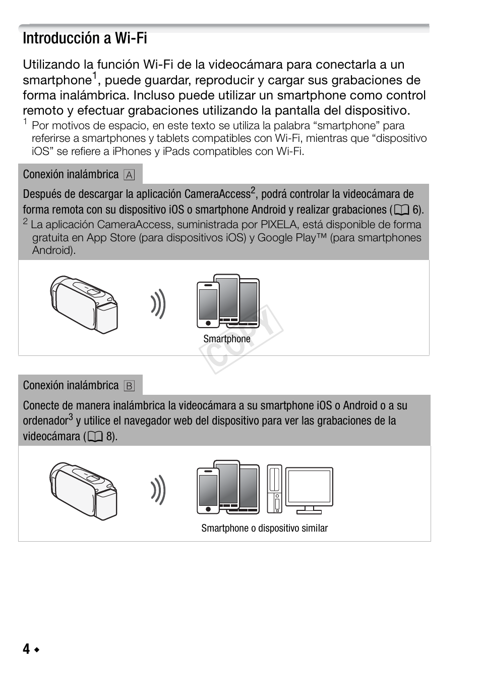 Introducción a wi-fi, Cop y | Canon LEGRIA HF R48 User Manual | Page 78 / 116
