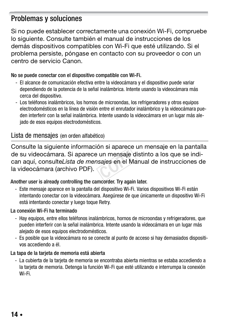 Problemas y soluciones, Cop y | Canon LEGRIA HF R48 User Manual | Page 88 / 116