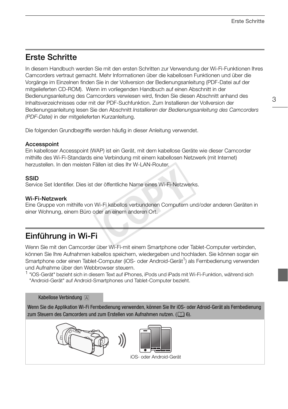 Erste schritte, Einführung in wi-fi, Cop y | Canon LEGRIA HF G30 User Manual | Page 27 / 89