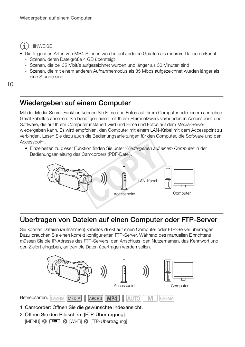 Wiedergeben auf einem computer, Cop y | Canon LEGRIA HF G30 User Manual | Page 34 / 89