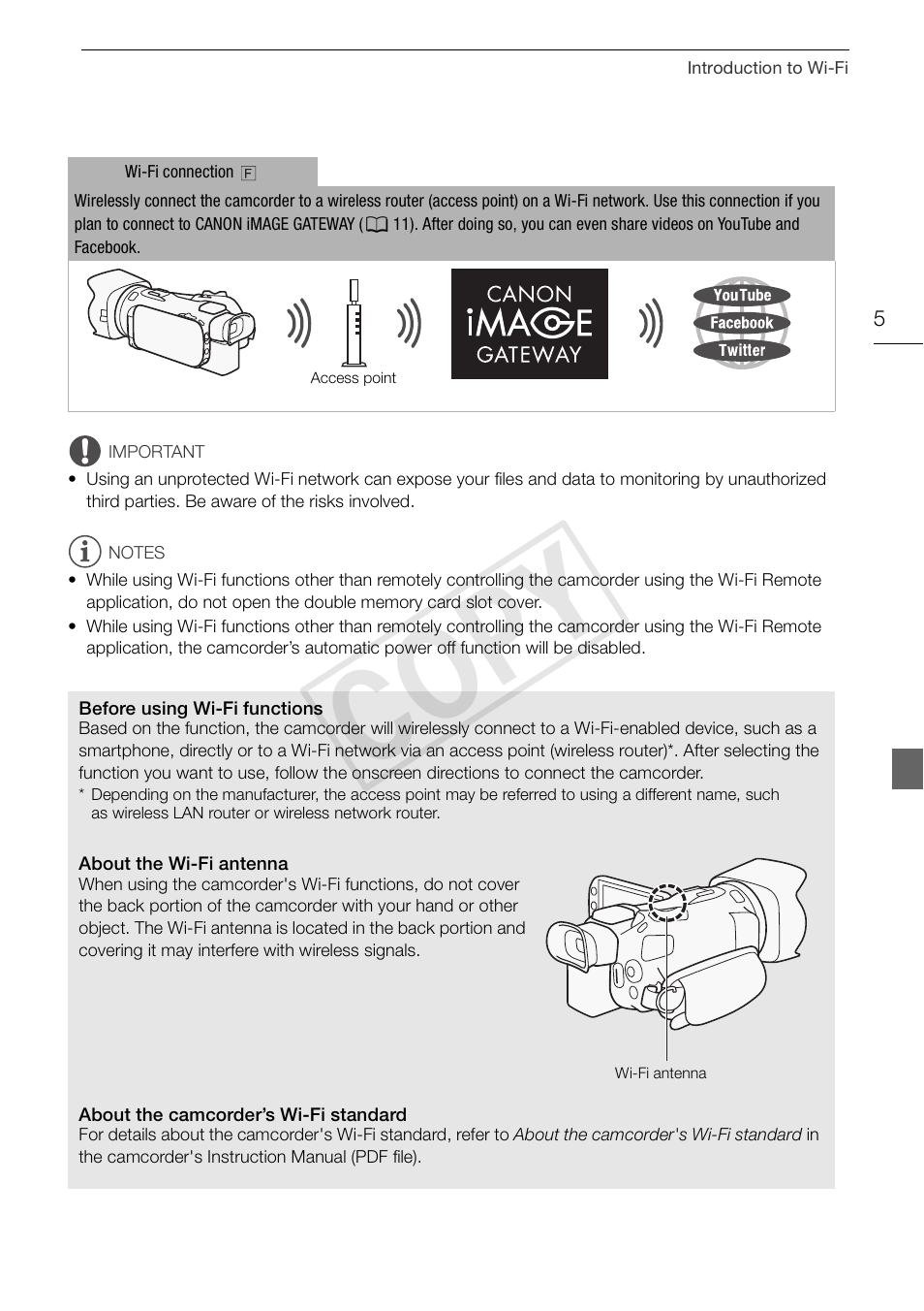 Cop y | Canon LEGRIA HF G30 User Manual | Page 5 / 89