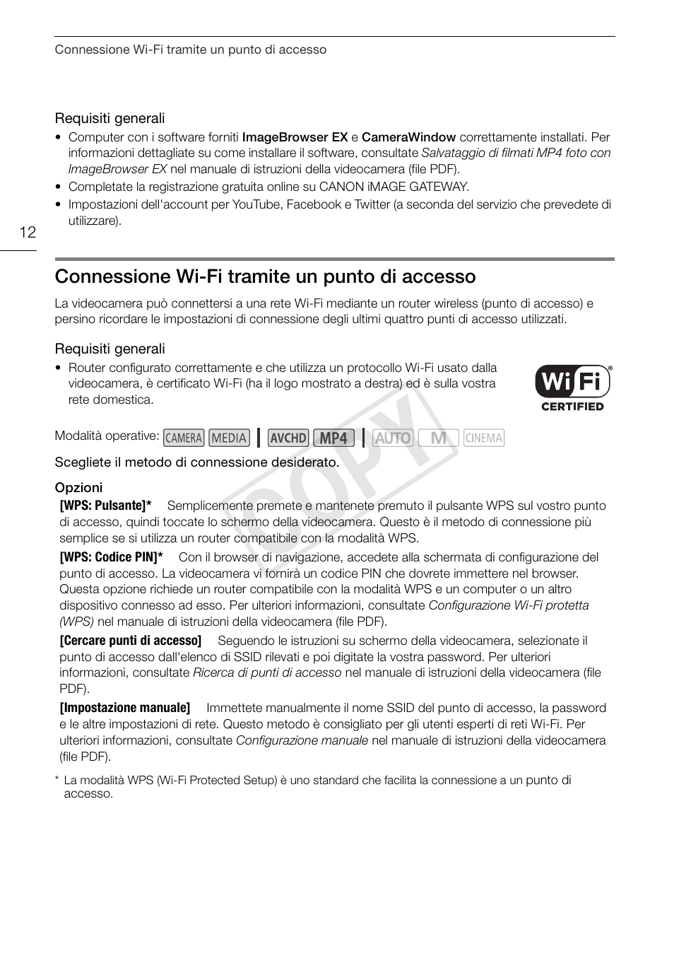 Connessione wi-fi tramite un punto di accesso, Cop y | Canon LEGRIA HF G30 User Manual | Page 50 / 89