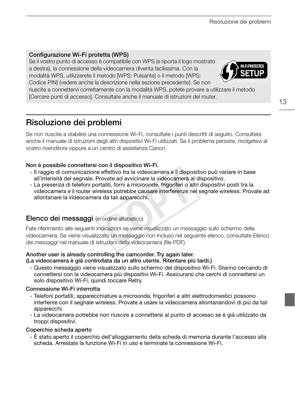 Risoluzione dei problemi, Cop y | Canon LEGRIA HF G30 User Manual | Page 51 / 89