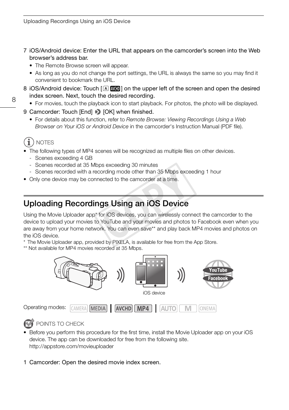 Cop y | Canon LEGRIA HF G30 User Manual | Page 8 / 89