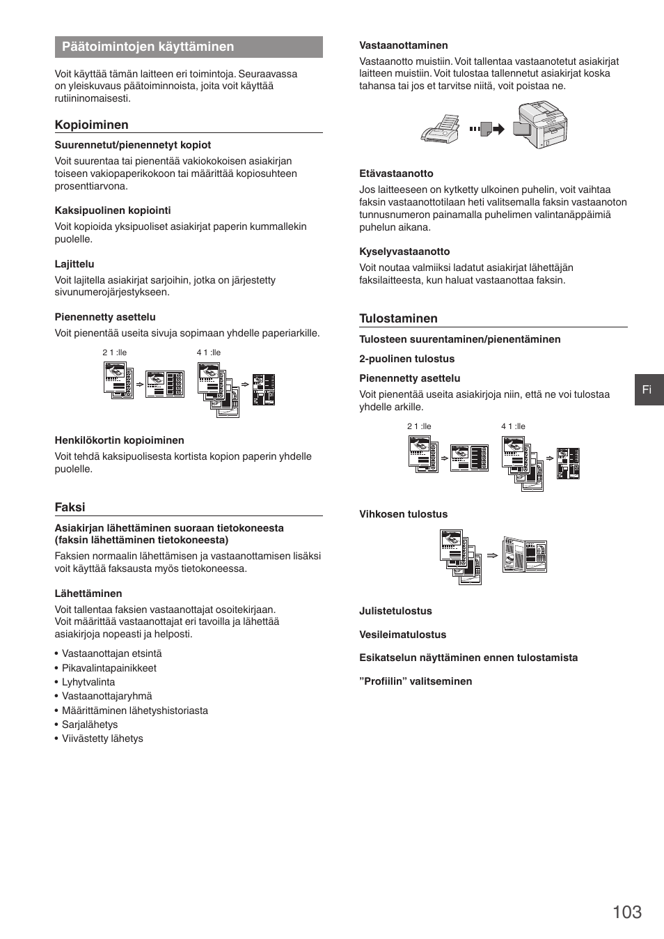 Päätoimintojen käyttäminen | Canon i-SENSYS FAX-L410 User Manual | Page 103 / 236