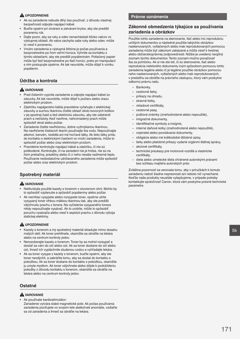 Údržba a kontrola, Spotrebný materiál, Ostatné | Právne oznámenia | Canon i-SENSYS FAX-L410 User Manual | Page 171 / 236