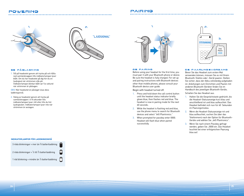 Pairing, Powering | Plantronics Discovery 645 User Manual | Page 13 / 32