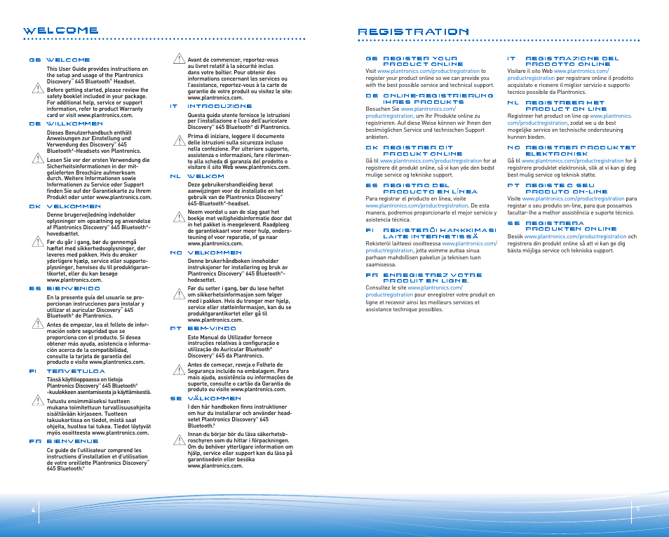 Registration, Welcome | Plantronics Discovery 645 User Manual | Page 3 / 32