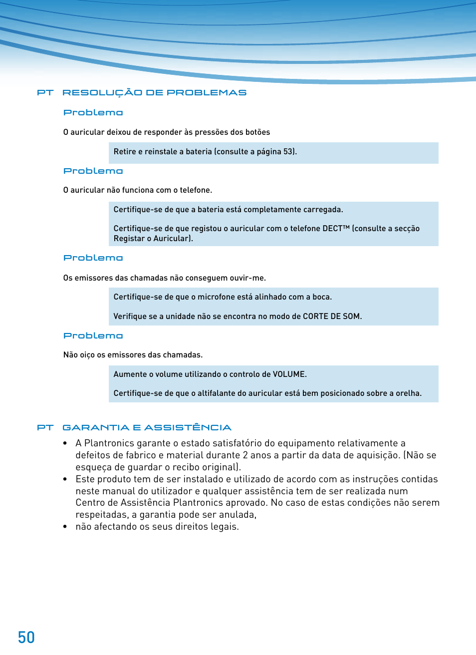 Plantronics SupraPlus Wireless User Manual | Page 50 / 60