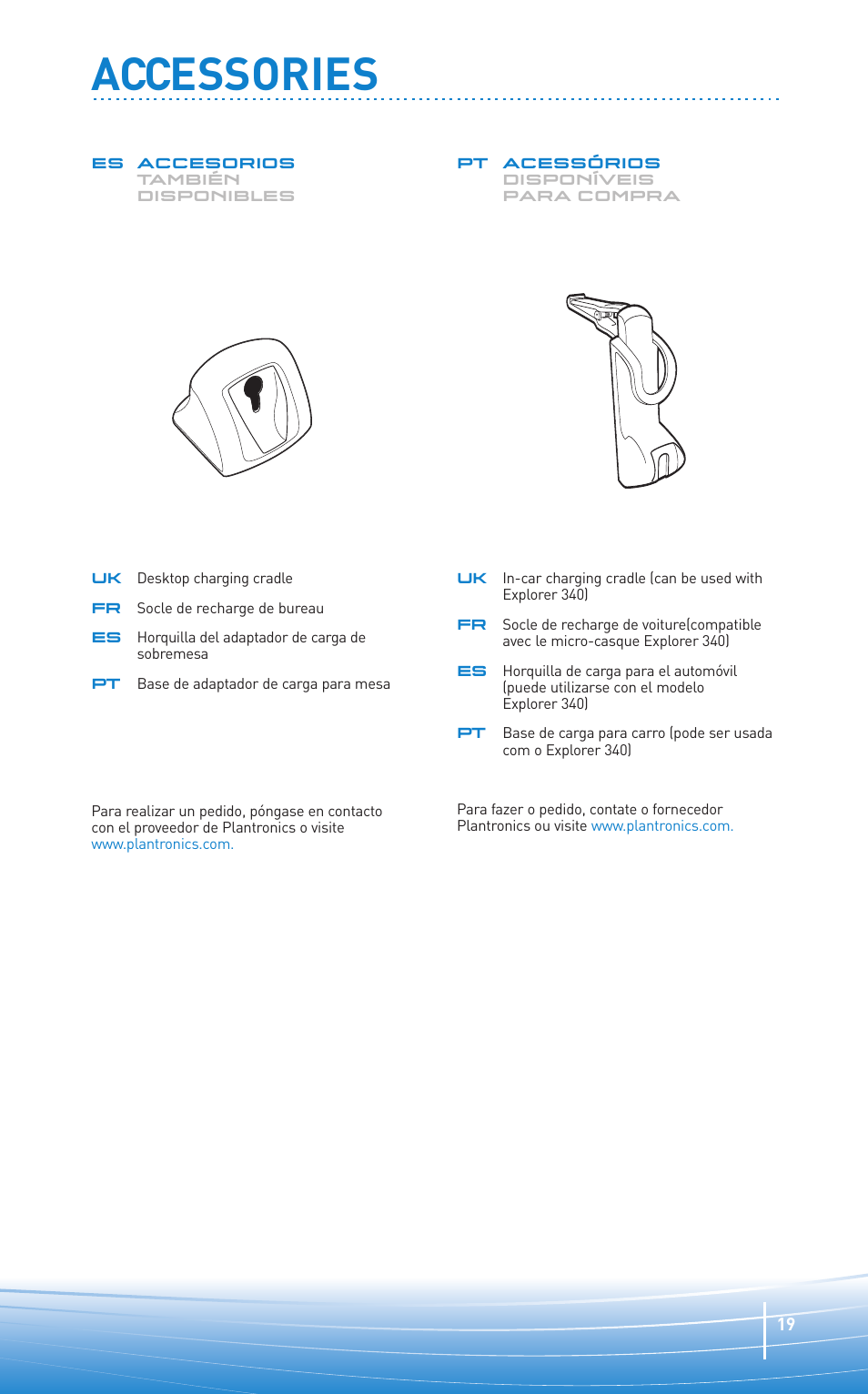 Accessories | Plantronics Oreillette Bluetooth Explorer 350 de Plantronics User Manual | Page 19 / 28