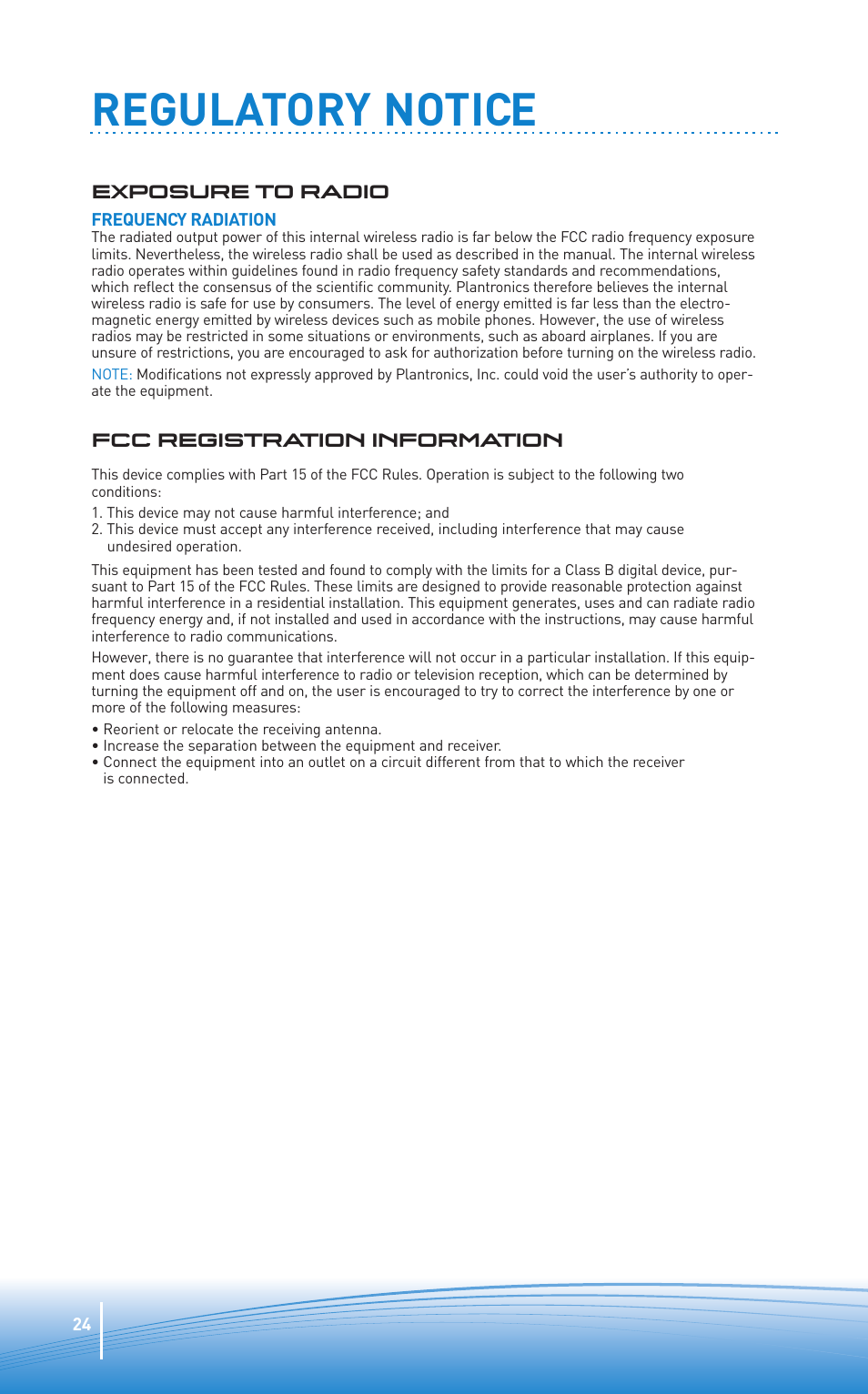 Regulatory notice | Plantronics Oreillette Bluetooth Explorer 350 de Plantronics User Manual | Page 24 / 28