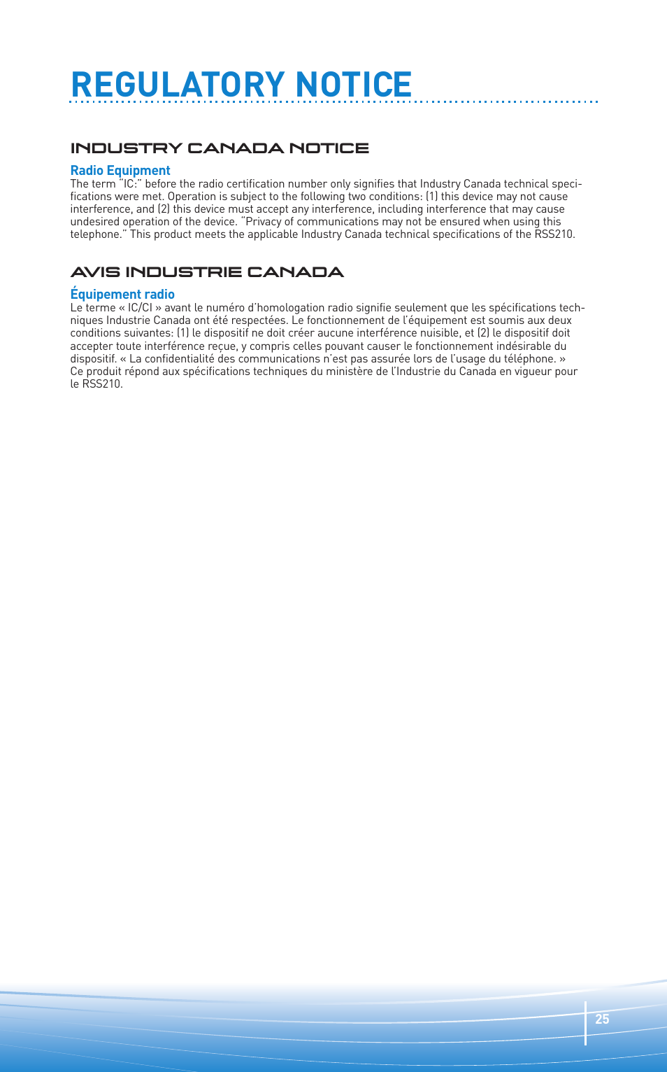 Regulatory notice | Plantronics Oreillette Bluetooth Explorer 350 de Plantronics User Manual | Page 25 / 28