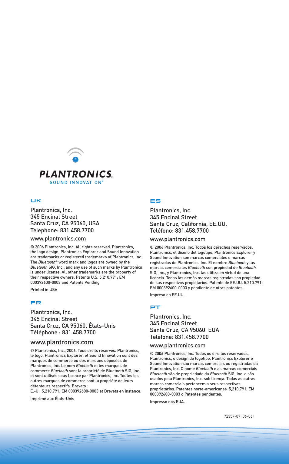 Plantronics Oreillette Bluetooth Explorer 350 de Plantronics User Manual | Page 28 / 28
