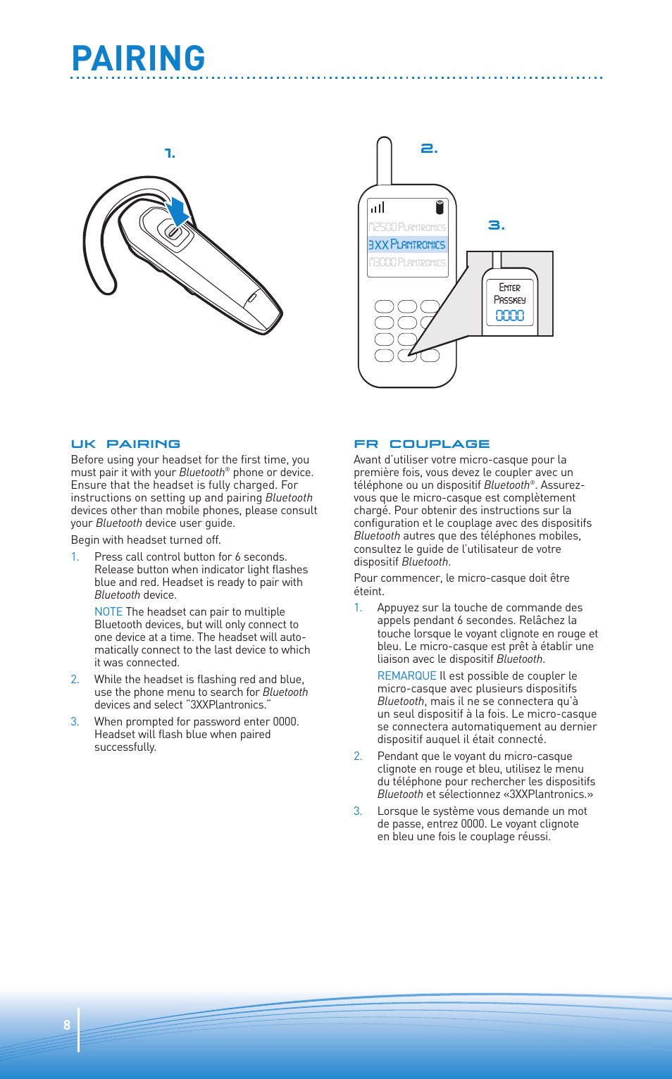 Pairing | Plantronics Oreillette Bluetooth Explorer 350 de Plantronics User Manual | Page 8 / 28