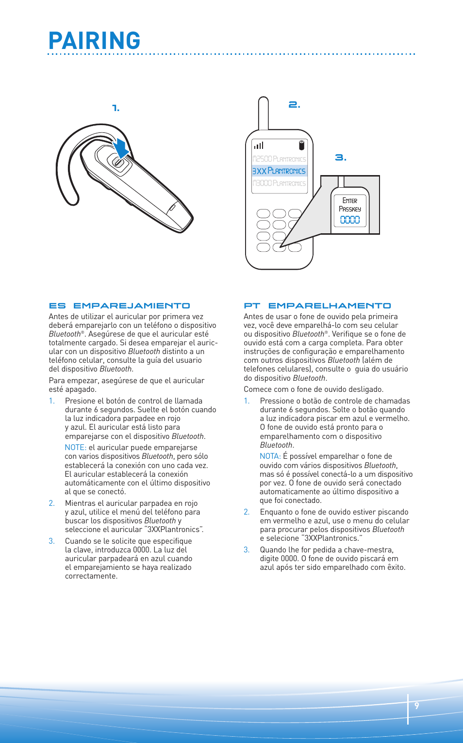 Pairing | Plantronics Oreillette Bluetooth Explorer 350 de Plantronics User Manual | Page 9 / 28
