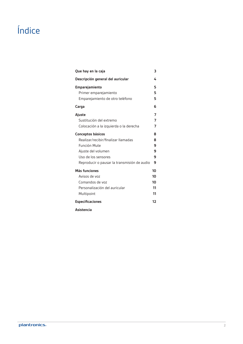 Índice | Plantronics Voyager Legend User Manual | Page 2 / 13