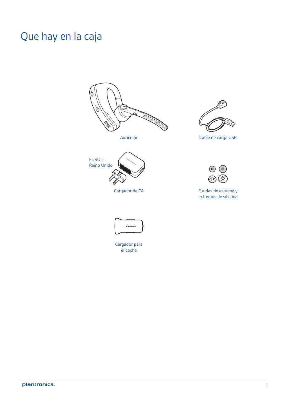 Que hay en la caja | Plantronics Voyager Legend User Manual | Page 3 / 13