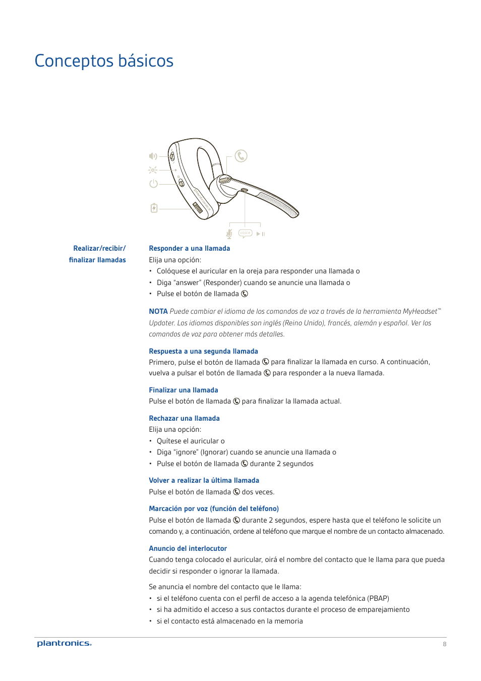 Conceptos básicos | Plantronics Voyager Legend User Manual | Page 8 / 13