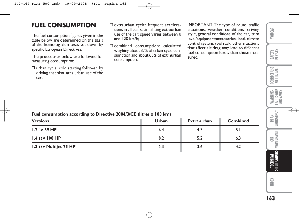 Fuel consumption | FIAT 500 User Manual | Page 164 / 178