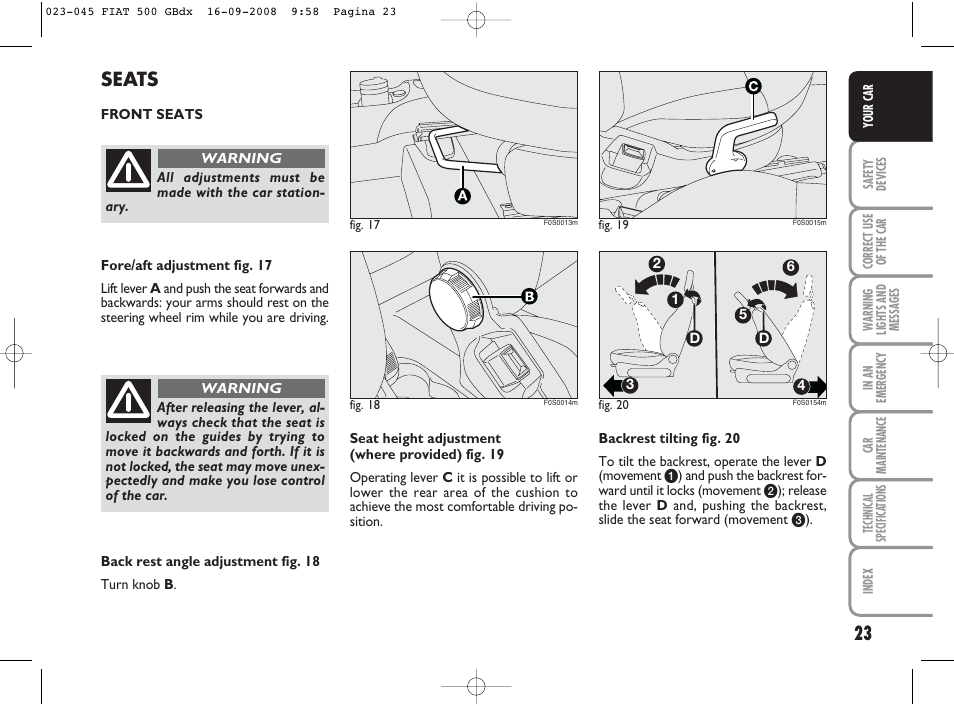 Seats | FIAT 500 User Manual | Page 24 / 178