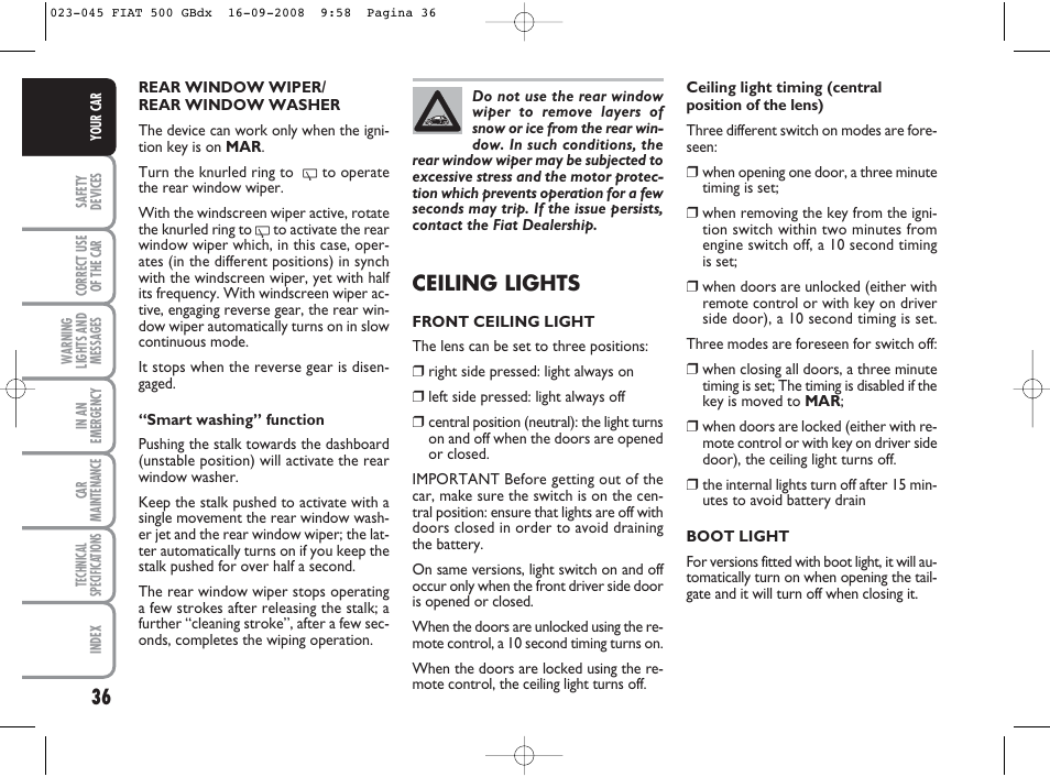 Ceiling lights | FIAT 500 User Manual | Page 37 / 178