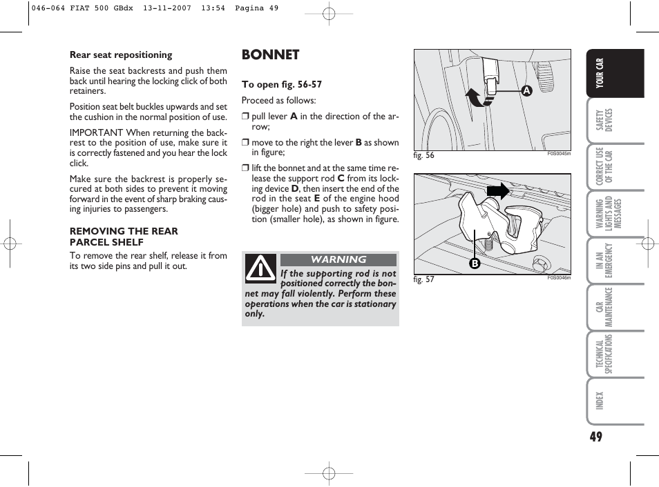 Bonnet | FIAT 500 User Manual | Page 50 / 178