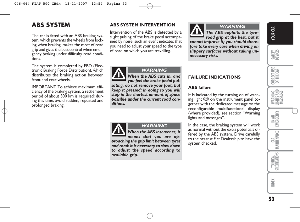 Abs system | FIAT 500 User Manual | Page 54 / 178