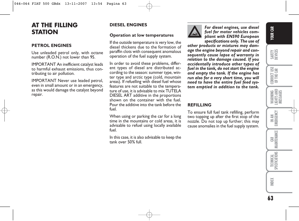 At the filling station | FIAT 500 User Manual | Page 64 / 178