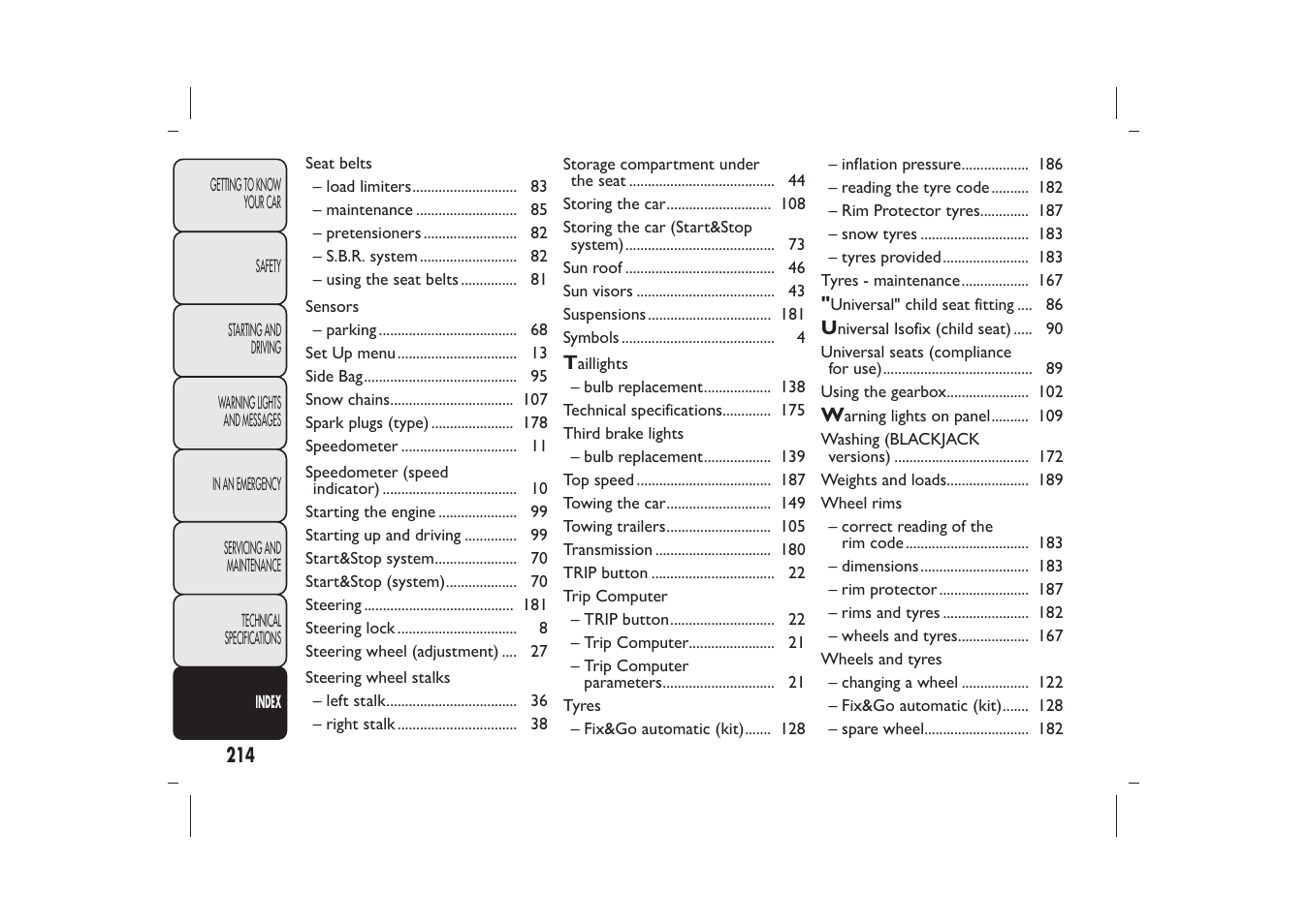 FIAT 500 User Manual | Page 215 / 218
