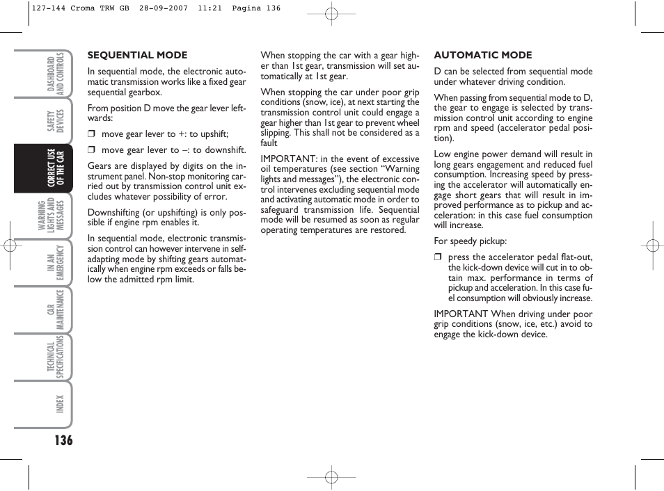 FIAT Croma User Manual | Page 137 / 258