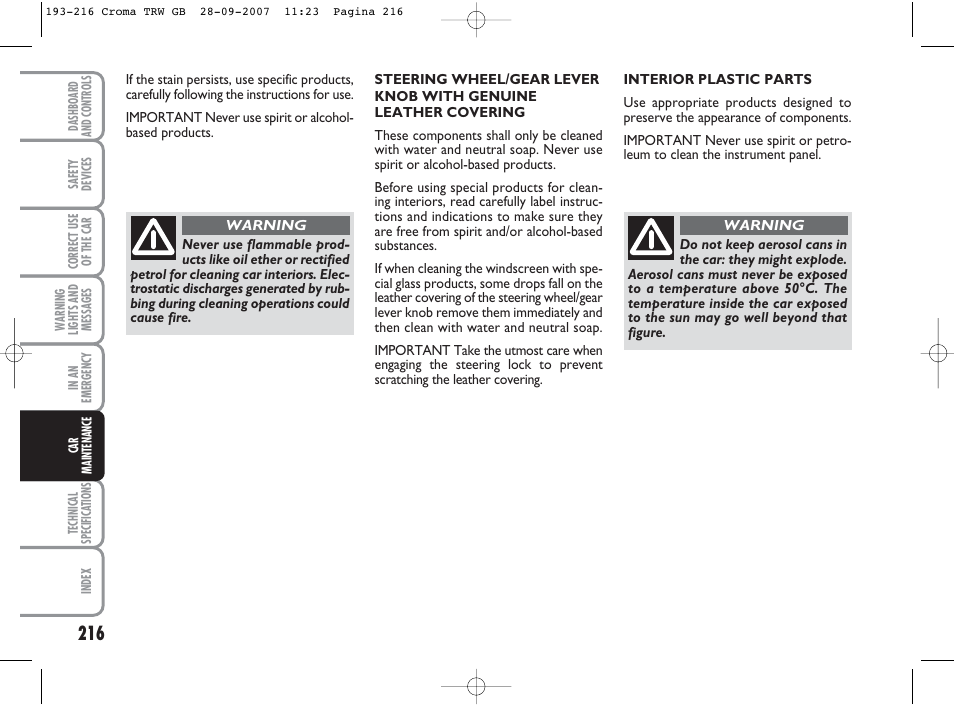 FIAT Croma User Manual | Page 217 / 258