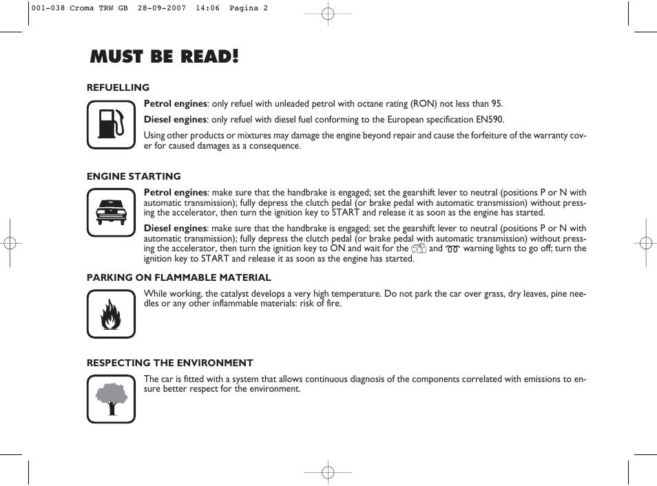 Must be read | FIAT Croma User Manual | Page 3 / 258