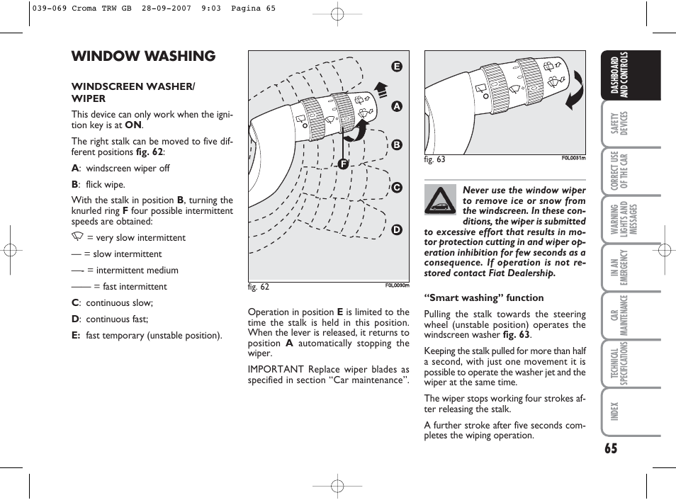 Window washing | FIAT Croma User Manual | Page 66 / 258